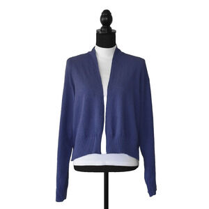 A5 Auth EILEEN FISHER Royal Blue Wool Knit Open Front Cardigan Sweater Size XL